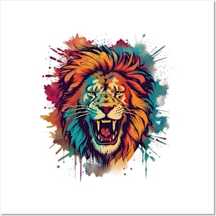 Colorful Roar Lion Grunge Style Posters and Art